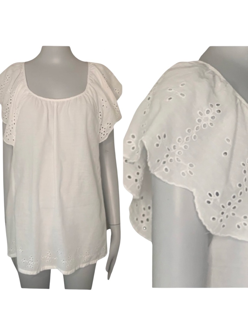 H&M Divided Eyelet Broderie Flutter Sleeve Top 100% Cotton Lightweight Size 8